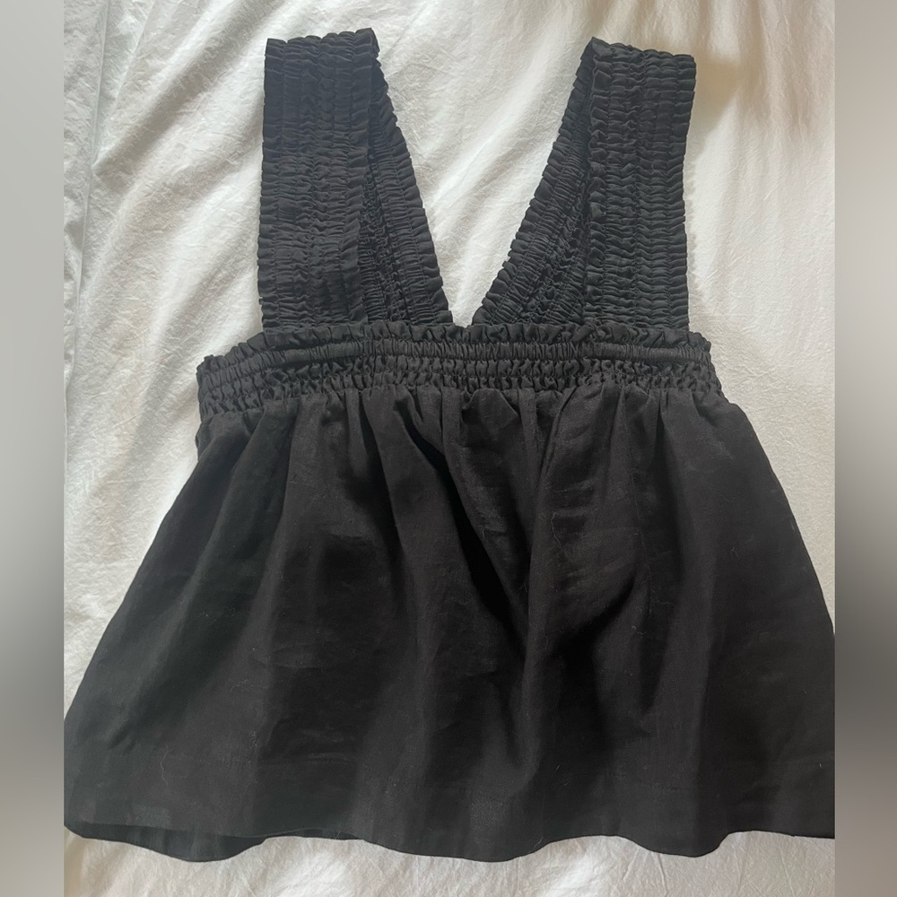 Everlane Black Smocked Linen Tank Top